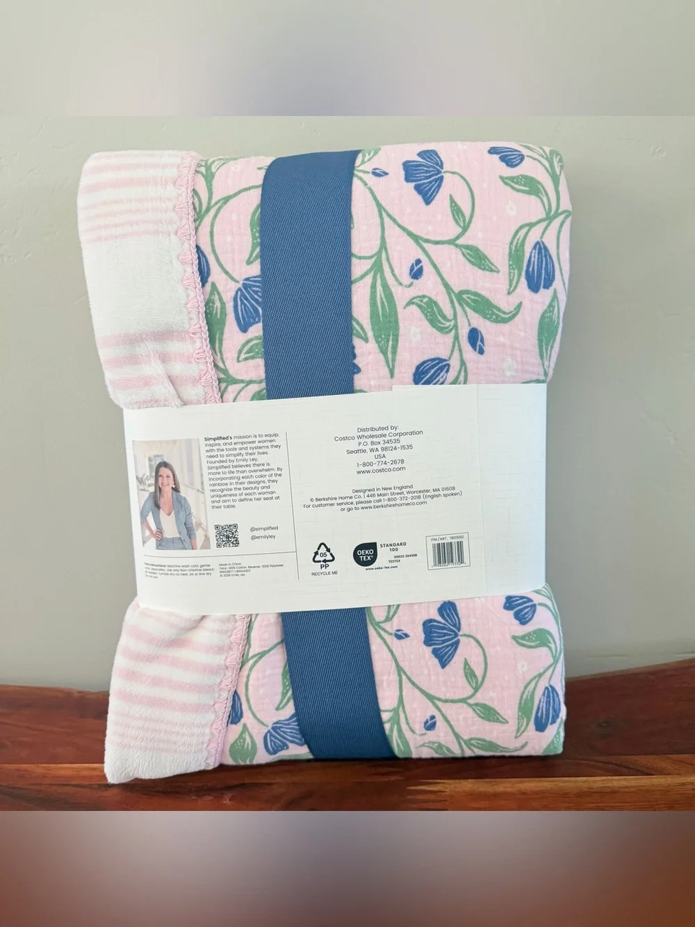 Simplified Artist Collection Cotton Gauze Plush Throw Blanket 60x70 Floral Pink